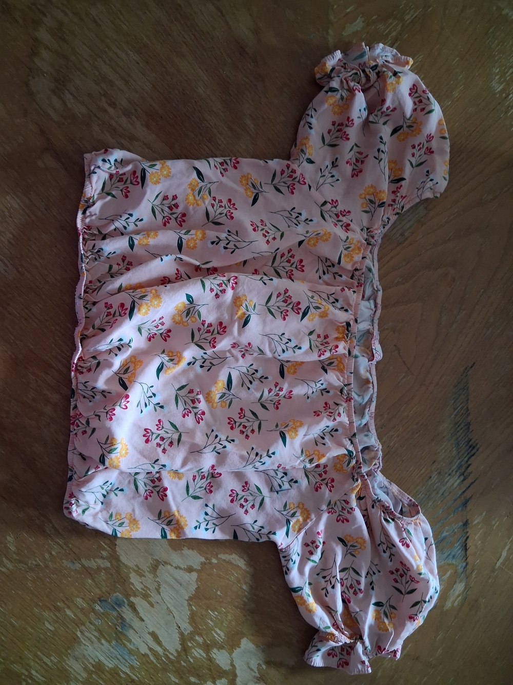 Pink Floral Ruffle Top with Elastic Trim